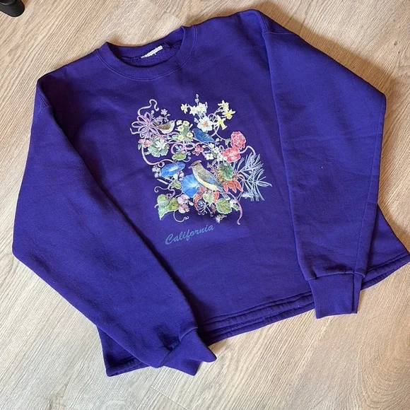 LAST PRICE REDUCTION Vintage Purple Long Sleeve Grandma Sweatshirt Women M Med - Picture 2 of 5